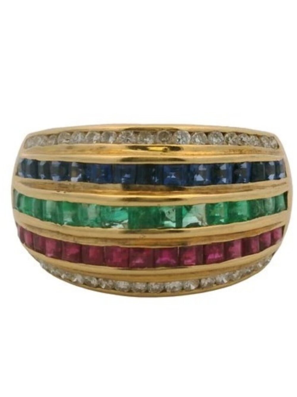 Le Vian 18kt Yellow Gold Emerald, Ruby, Sapphire, and Diamond Dome Ring Size 5.5
